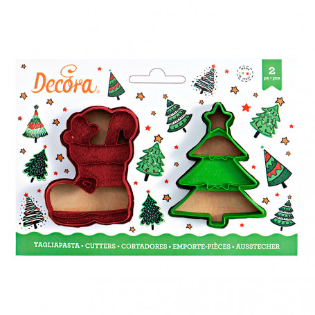 DECORA SET 2 TAGLIAPASTA ALBERO DI NATALE E SCARPONE PLASTICA PEZZI 2