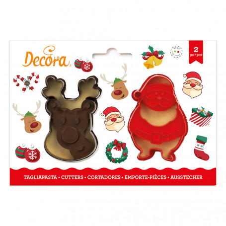 DECORA SET 2 TAGLIAPASTA BABBO NATALE E RENNA PLASTICA PEZZI 2