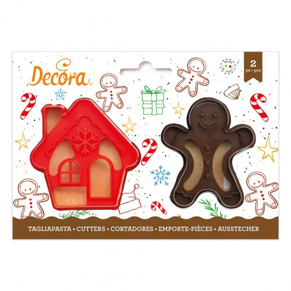 DECORA SET 2 TAGLIAPASTA GINGERBREAD MAN&HOUSE IN PLASTICA PEZZI 2