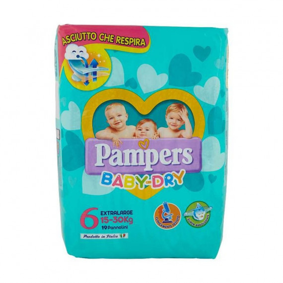 PAMPERS BABY DRY PANNOLINI 6 EXTRALARGE 15-30KG 19PZ.