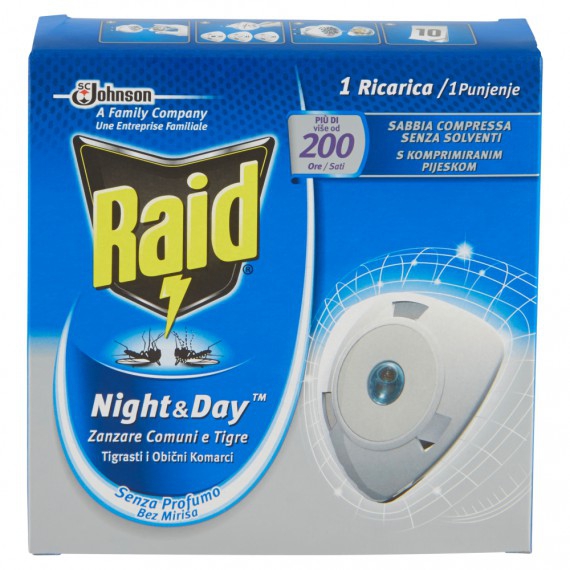 RAID ZANZARE NIGHT & DAY 1 BASE+1 RICARICA PER ZANZARE E MOSCHE