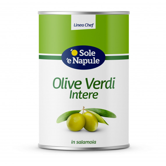 Olive verdi intere in salamoia (latta) - Linea Chef 3x4100 grammi