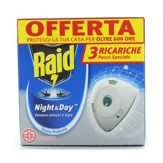 RAID NIGHT&DAY ELETTRICO 3 RICARICHE PER ZANZARA TIGRE E COMUNE